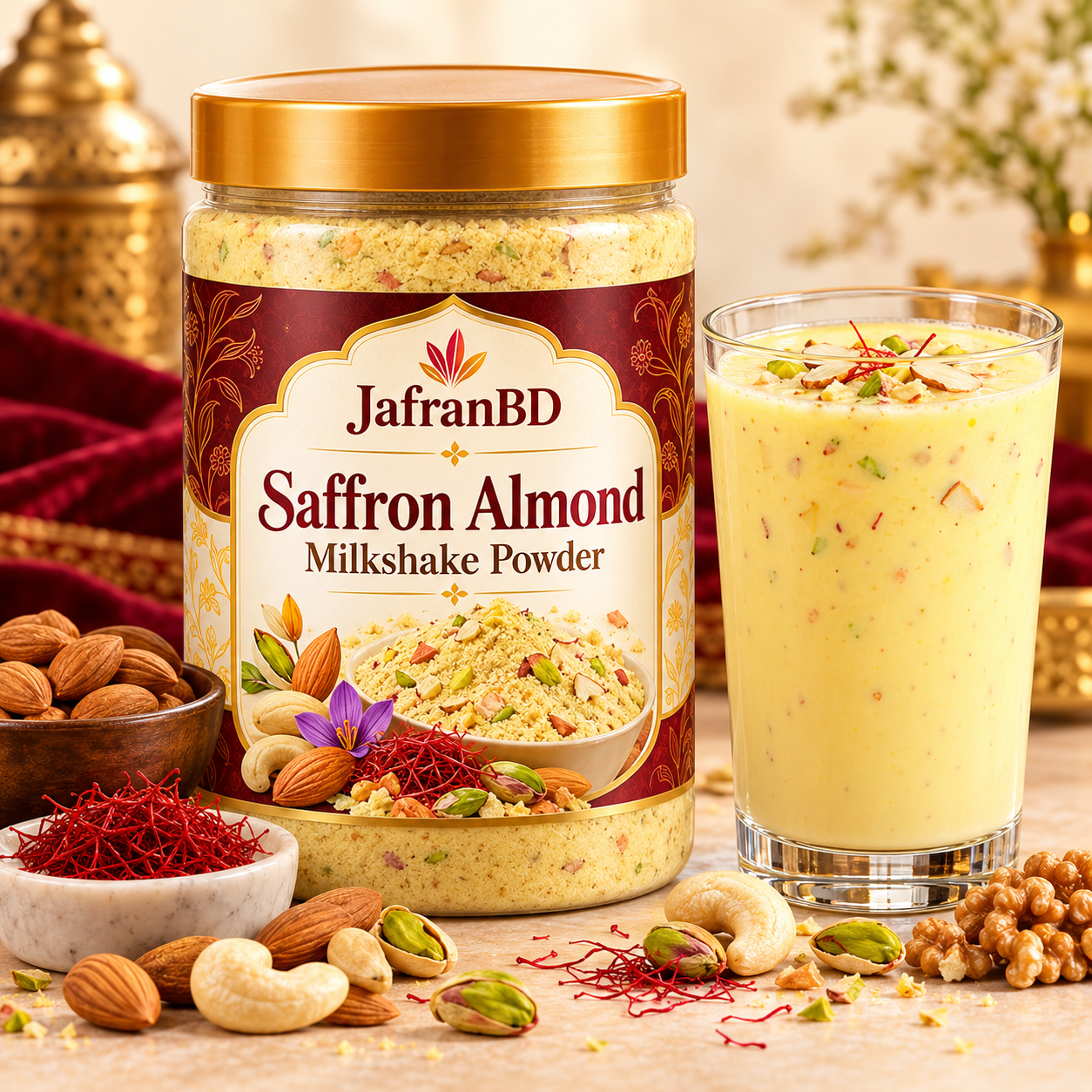 JafranBD শাহী জাফরান বাদাম মিল্কশেক পাউডার ও মিল্কশেক